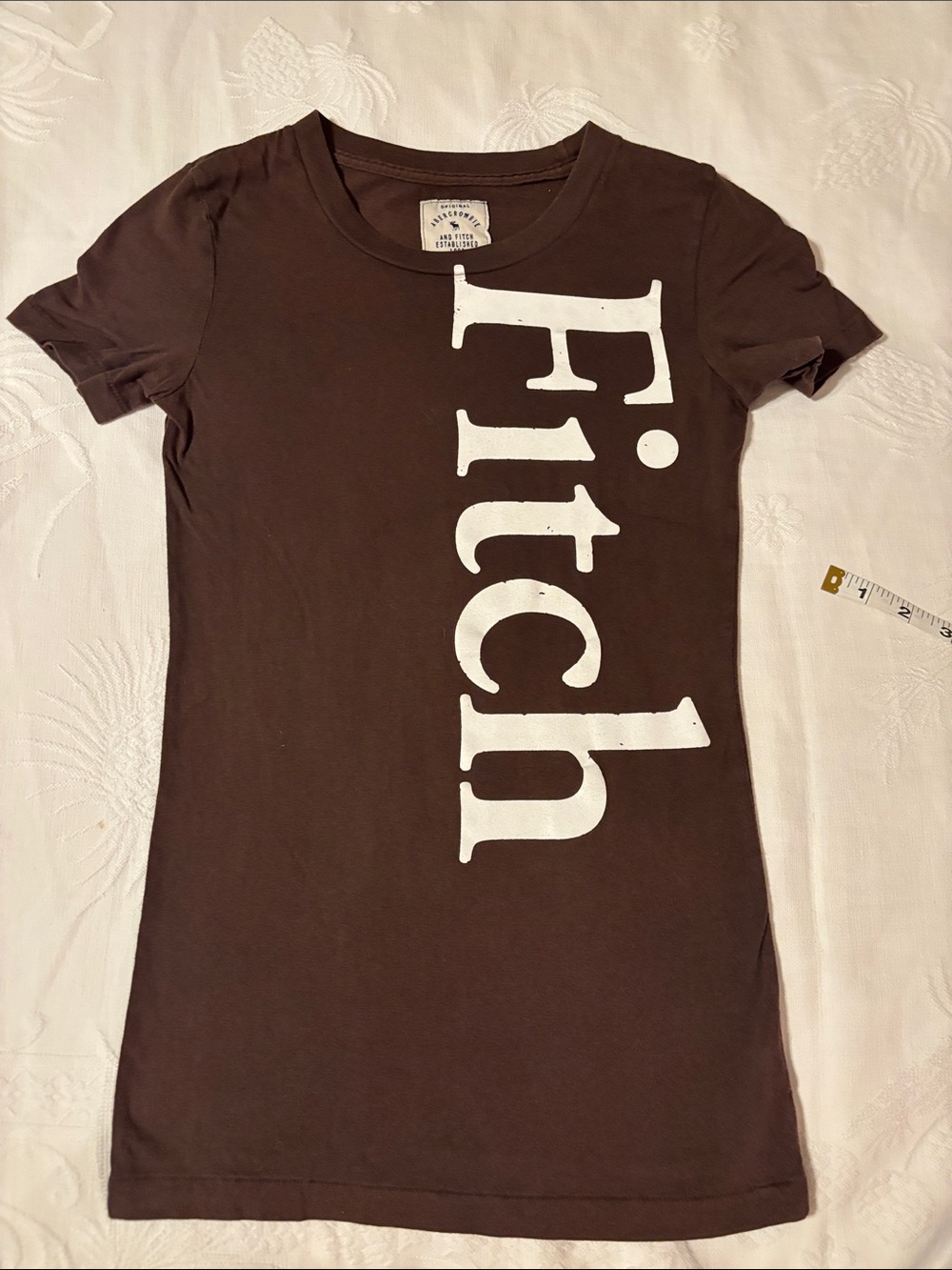 Abercrombie & Fitch Brown Tee with Vertical White 'Fitch' Logo